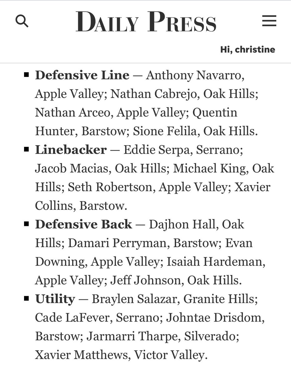 Apple Valley Sundevil Football (@avsundevilfb) on Twitter photo Congratulations to the Sun Devils named to the <a href="/VVDailyPress/">Daily Press</a> All Area team!
<a href="/jakehiggs08/">jakehiggs08</a> <a href="/BechtelDominic/">Dominic Bechtel</a> <a href="/ethan2k25/">Ethan wagner</a> <a href="/NateFore06/">Nate Fore</a> @JLeaupepetele75 <a href="/ant_navarro40/">Anthony Navarro</a> <a href="/nathan_arceo7/">Nathan</a> <a href="/CoachRMeras/">R.Meras</a> Congratulations to the Sun Devils named to the <a href="/VVDailyPress/">Daily Press</a> All Area team!
<a href="/jakehiggs08/">jakehiggs08</a> <a href="/BechtelDominic/">Dominic Bechtel</a> <a href="/ethan2k25/">Ethan wagner</a> <a href="/NateFore06/">Nate Fore</a> @JLeaupepetele75 <a href="/ant_navarro40/">Anthony Navarro</a> <a href="/nathan_arceo7/">Nathan</a> <a href="/CoachRMeras/">R.Meras</a>