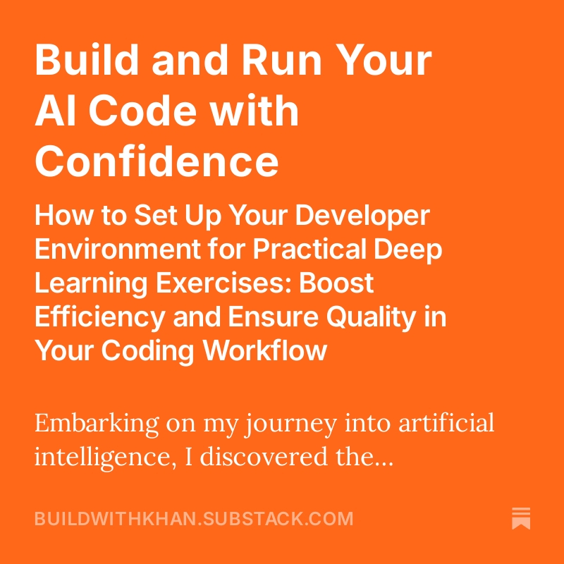 qasimkhan's tweet image. Thrilled to share my first blog! 🚀 A big thanks to @jeremyphoward for his incredible teaching methods and encouragement to start writing. I dive into the importance of a local development setup for AI projects—check out and let me know what you think!
buildwithkhan.substack.com/p/build-and-ru…