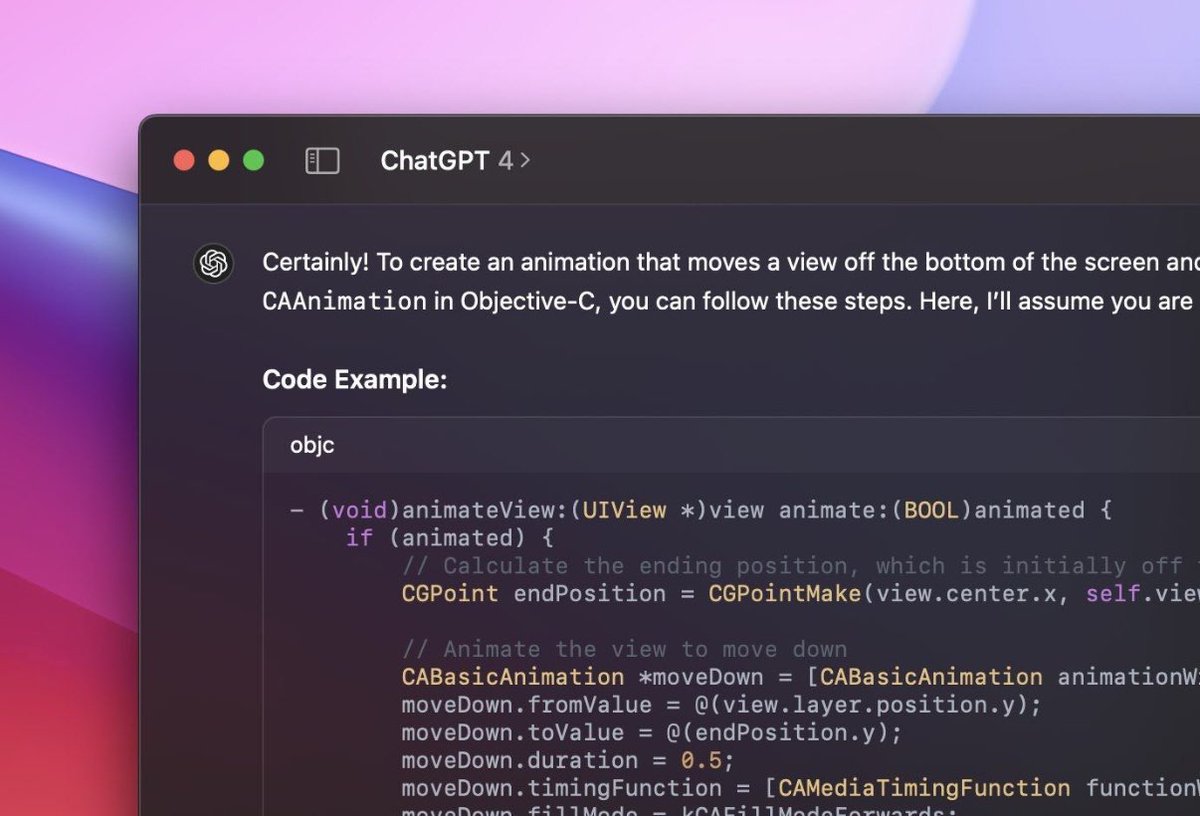 ChatGPT for Mac has really beautiful code formatting blocks that incorporate subtle transparency and vibrancy effects. This is why everyone prefers native Mac apps.