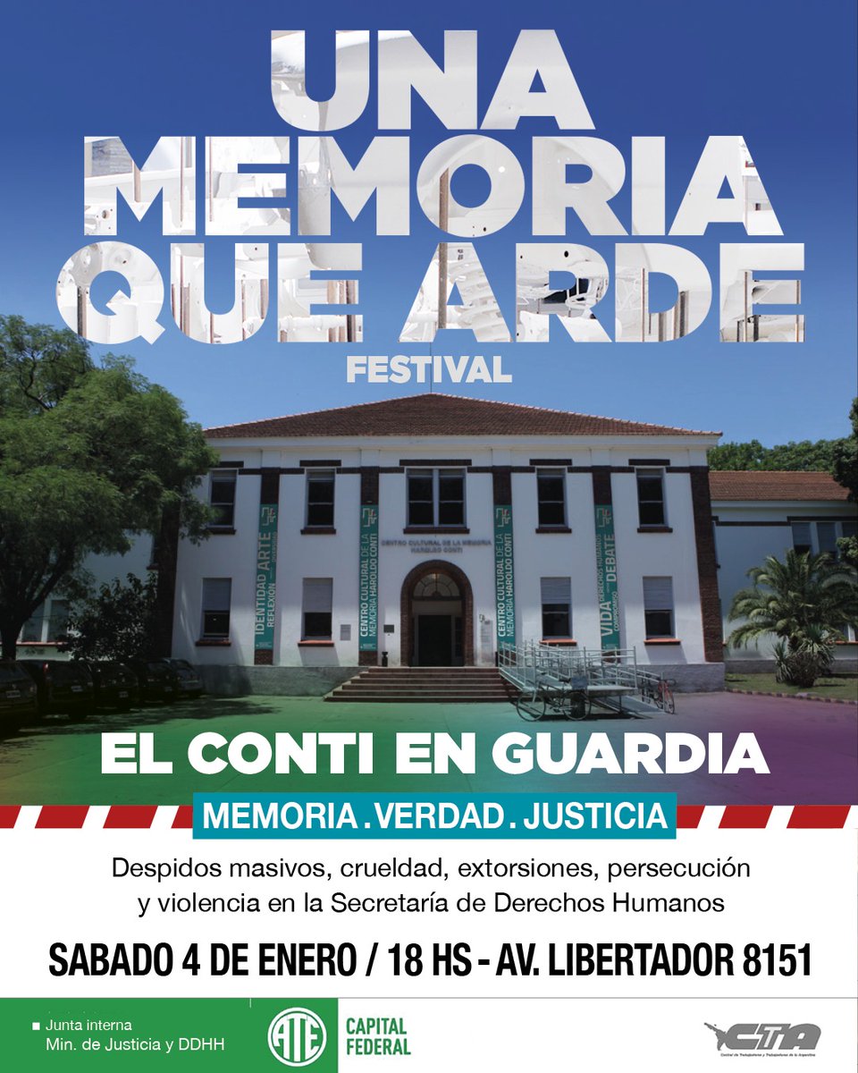 Acompañamos la convocatoria para defender el Centro Cultural de la Memoria Haroldo Conti en la ex ESMA 

#MemoriaEnEmergencia