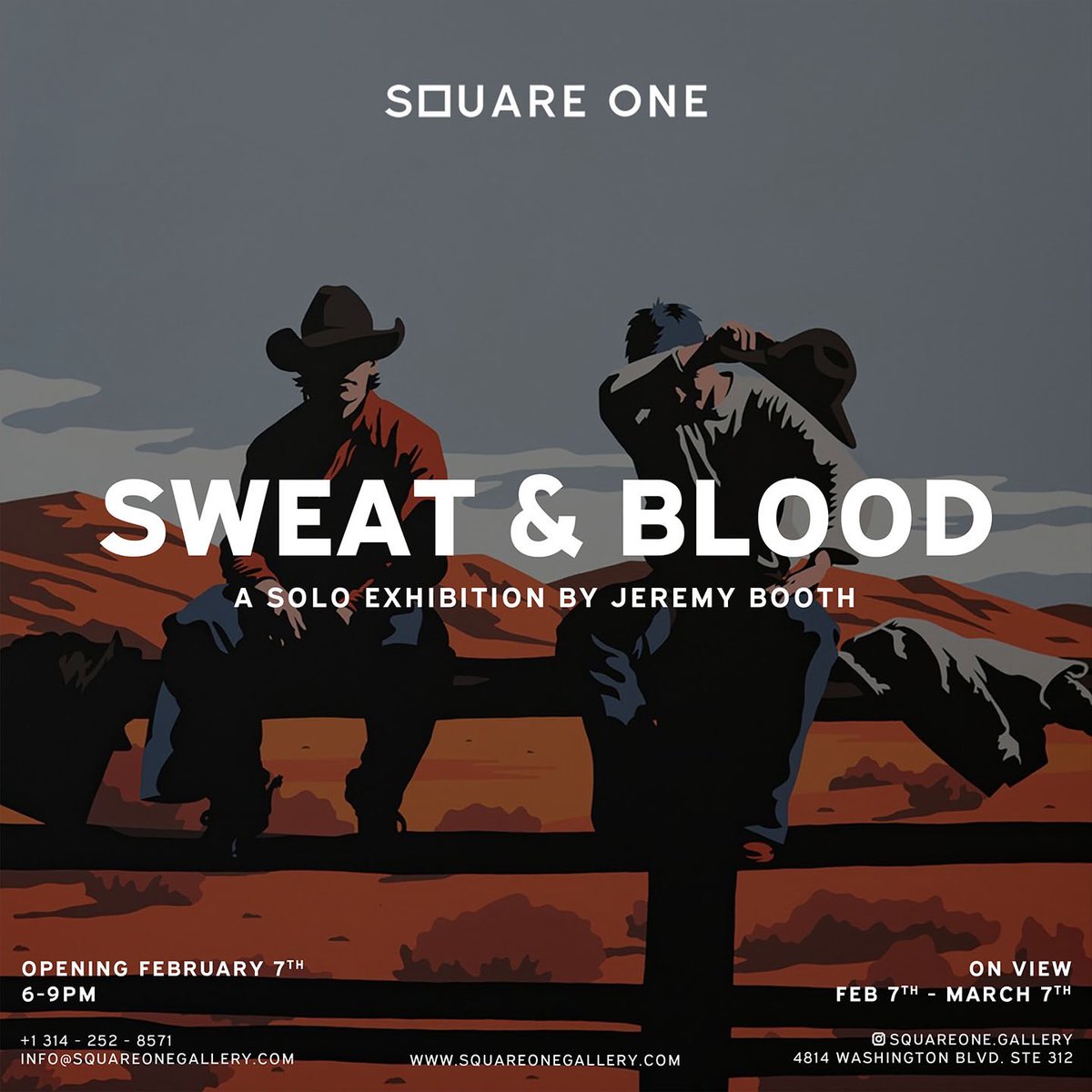 “Sweat &amp; Blood” 

A solo exhibition by Jeremy Booth 

Square One Gallery x <a href="/pirovino/">pirovino</a> x <a href="/atrbute/">ATRBUTE</a> 

Opening February 7th in St. Louis.

RSVP below.