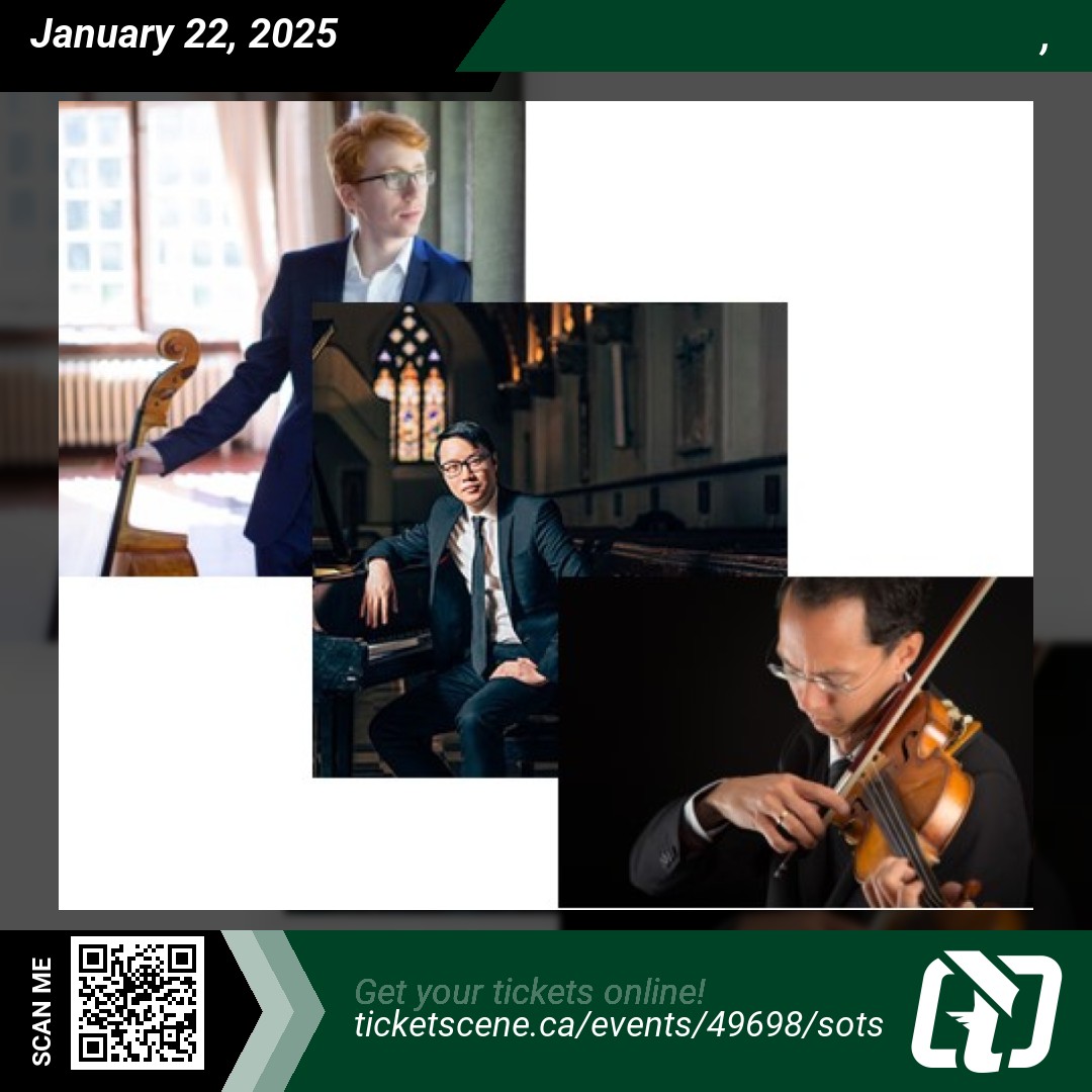 Ticketscene's tweet image. KWCMS presents Robert Uchida (violin), Cameron Crozman (cello), Philip Chiu (piano) on Wednesday, January 22, 2025 at 7:00 pm
Get your tickets online ticketscene.ca/events/49698/s…
#kwcms #tickets #events