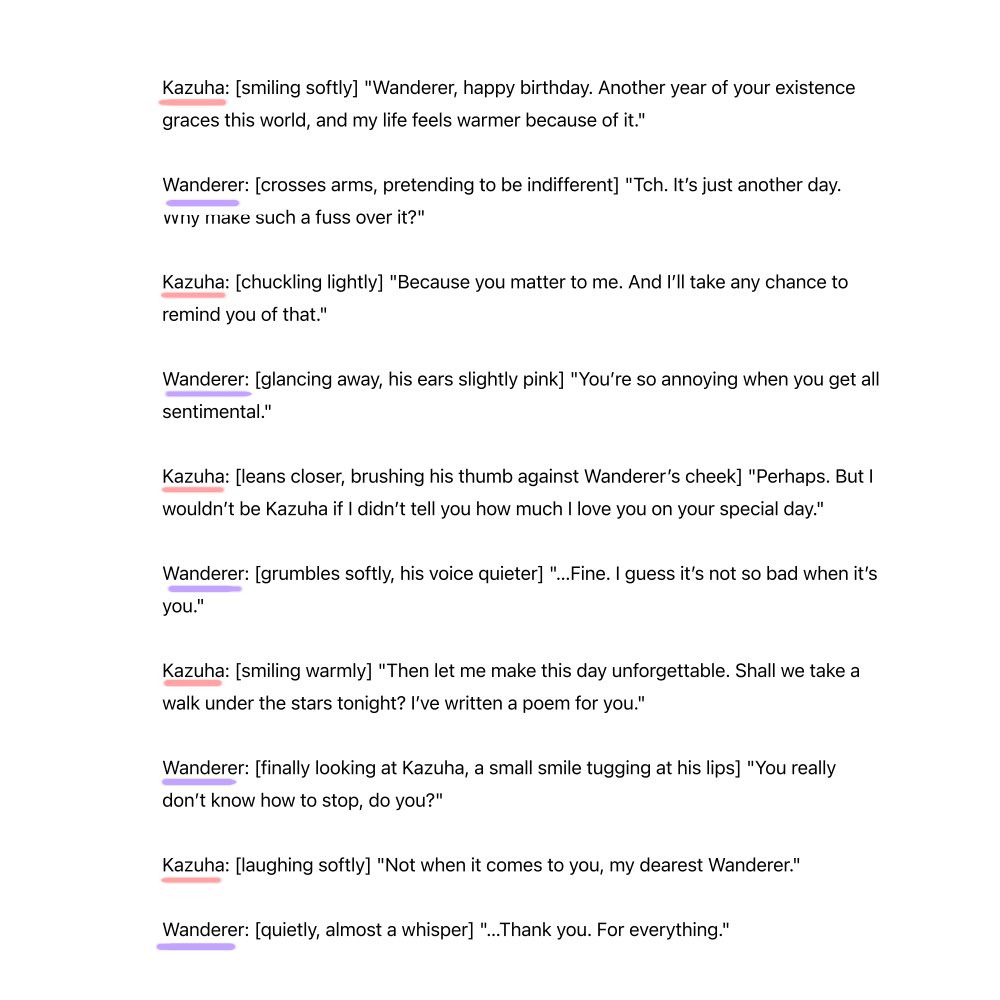 _Lisa_Fox's tweet image. Happy Birthday to Baby Wanderer ❤️🎉✨

(There is a short convo in the last pic — not my original idea, is AI)

Fun fact about me: I share the same birthday as him 🥰

#kazuscara #wanderer #KaedeharaKazuha #scaramouche #kazuha #Genshinfanart