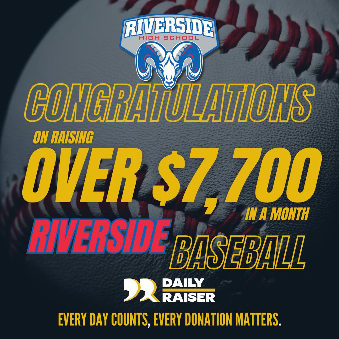 DailyRaiser's tweet photo. Congratulations Riverside Baseball on closing out 2024 and starting 2025 with a huge win by raising over $7,700! #HighSchoolSports #NADC #Nonprofits #AthleticDirectors #AthleticPrograms #CommunitySupport #YouthAthletics #SportsFundraising #GivingBack #VHSL #SchoolFundraising https://t.co/QwOktU8oNZ