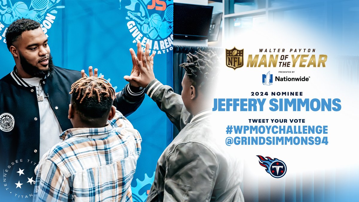 Titans Community (@titanscommunity) on Twitter photo Make sure to cast your vote for Jeffery Simmons for #WPMOY
1 Retweet = 1 Vote
<a href="/GrindSimmons94/">Jeffery Simmons</a> x #WPMOYChallenge Make sure to cast your vote for Jeffery Simmons for #WPMOY
1 Retweet = 1 Vote
<a href="/GrindSimmons94/">Jeffery Simmons</a> x #WPMOYChallenge