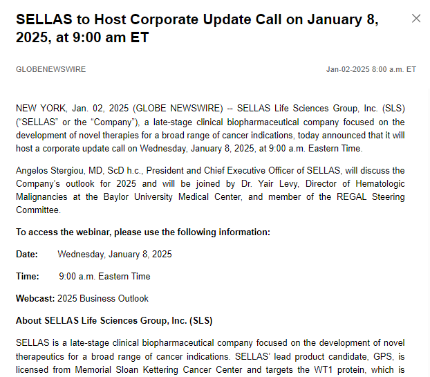 TadDickson333's tweet photo. $SLS @SellasLife #Update #News #If you are not in this stock Today, you may have to pay 10 X the PPS on January 8, 2025 #KillCANCER #AML #NEWSNOW #JMHO. #StockMarket
Do your own Due Diligence https://t.co/ItRbUnaxel