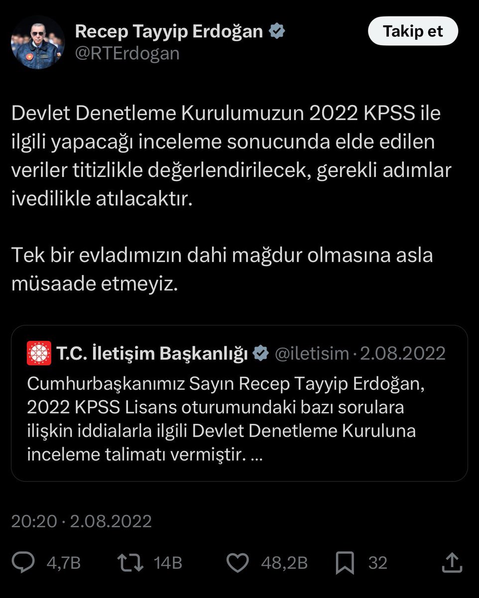 📍Mülakat haksızlığına karşı çözüm için gerekli olan;  Cumhurbaşkanı Recep Tayyip Erdoğan (<a href="/RTErdogan/">Recep Tayyip Erdoğan</a>) 2022 KPSS ile ilgili Devlet Denetleme Kuruluna inceleme talimatı vermiş ve yapılan incelemeden sonra sınav iptal edilip yeniden yapılmıştı!

DDK’nin bu konuya da el koyması