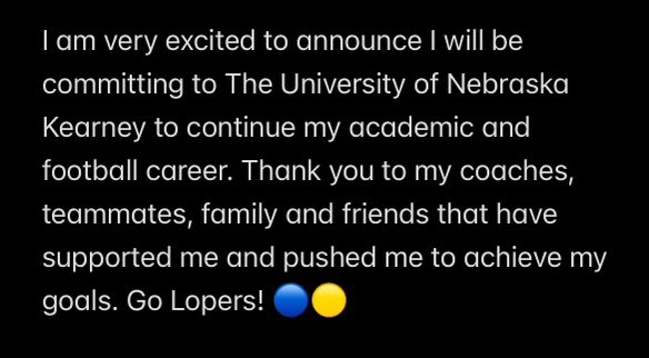 COMMITTED! 
GO LOPERS!🔵🟡
<a href="/UNK_Football/">UNK Football</a> 
<a href="/CoachRHeld/">Ryan Held</a> <a href="/CoachNateBaker/">Nate Baker</a> @Coach_TMunson 
<a href="/GHSDragonFB/">Gretna High Football</a>