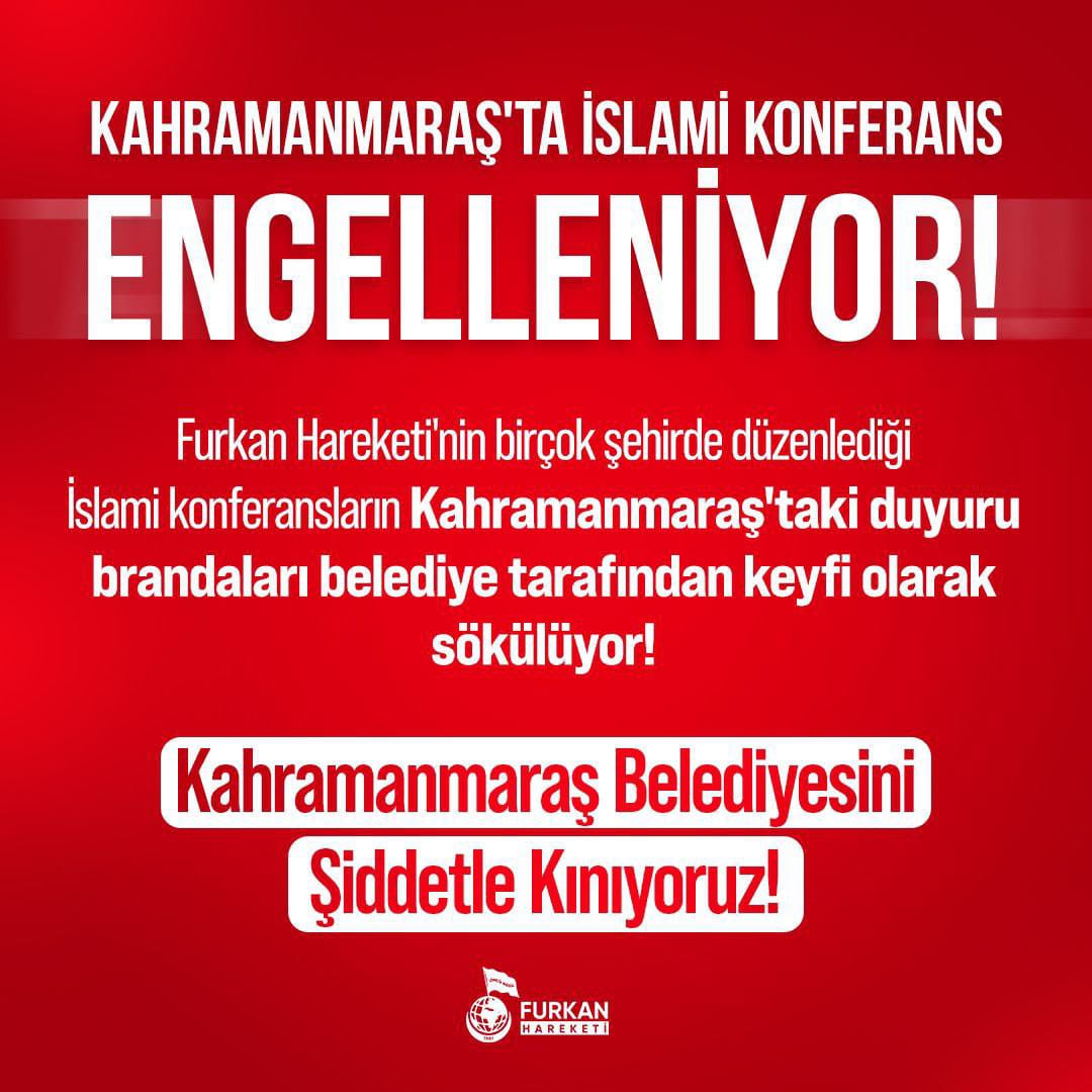Kahramanmaraş'ta İslami Konferans Engelleniyor! 

#MaraşBelediyesi
DiniKonferansa Engel