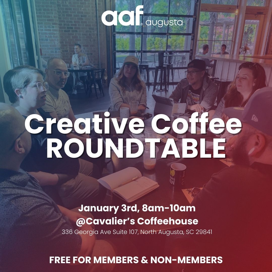 AAFAugusta's tweet photo. Hey Augusta Creatives!

Our first Creative Coffee Roundtable of the year is tomorrow! ☕✨

Set goals, connect with peers, and kickstart 2025 with inspiration. Don’t miss out—exciting updates are coming!

Sign up for our newsletter + follow us for the latest.
#AAFAugusta https://t.co/UVHWMrFlB3
