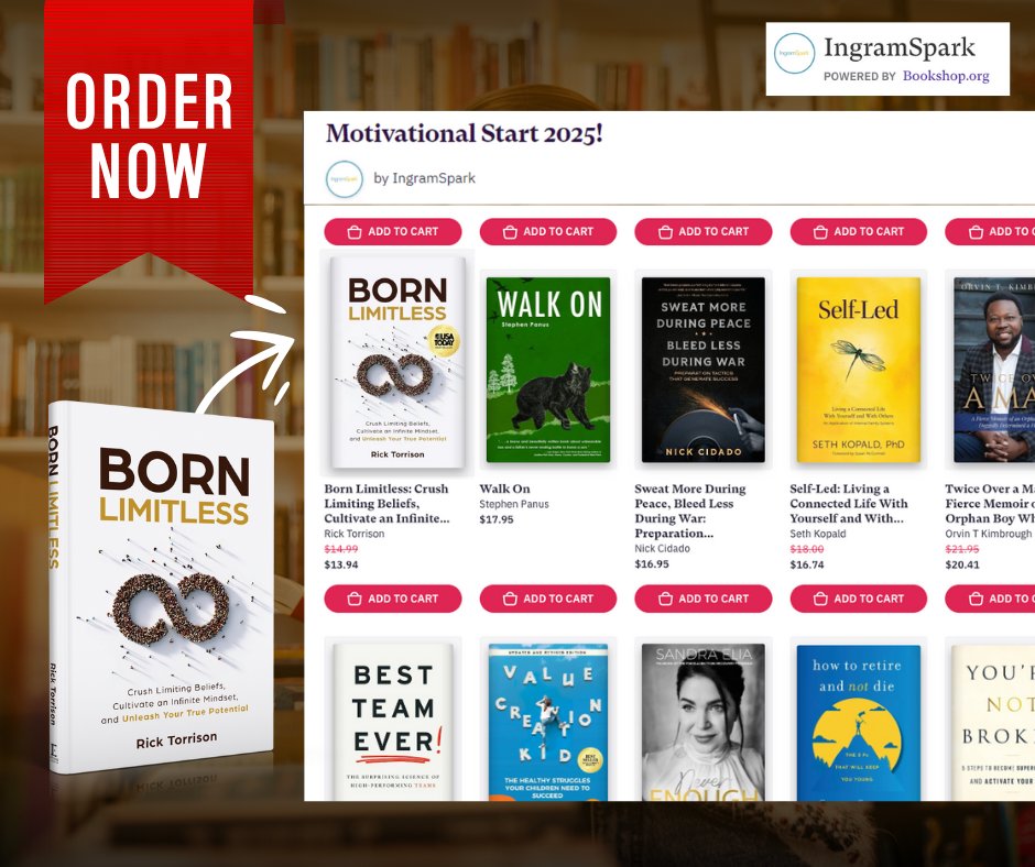 RickTorrison's tweet image. 🎉  Born Limitless has been featured in Motivational Start 2025—a curated list of must-read indie books on Bookshop.org! 
Check it out here: bookshop.org/lists/motivati…
#bornlimitless #curatedindie #ingramsparkauthor #ingramspark