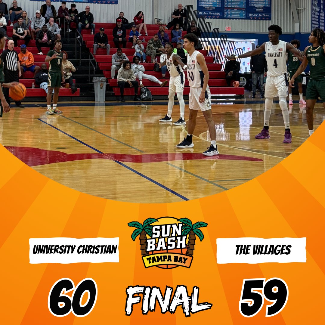 Game 2: <a href="/sunbashtourney/">Sun Bash</a> Tampa Bay

Final Score

University Christian 60
The Villages 59

📊 Leaders

<a href="/VHS_Hoops/">VHS Boys Basketball</a>
Adyn Corbin 23
Jomar Bernard 16

UC
Karrington Johnson 13
Markel Holmes 13
Adalbert Allotey 12
Augustine Ayelyine 12