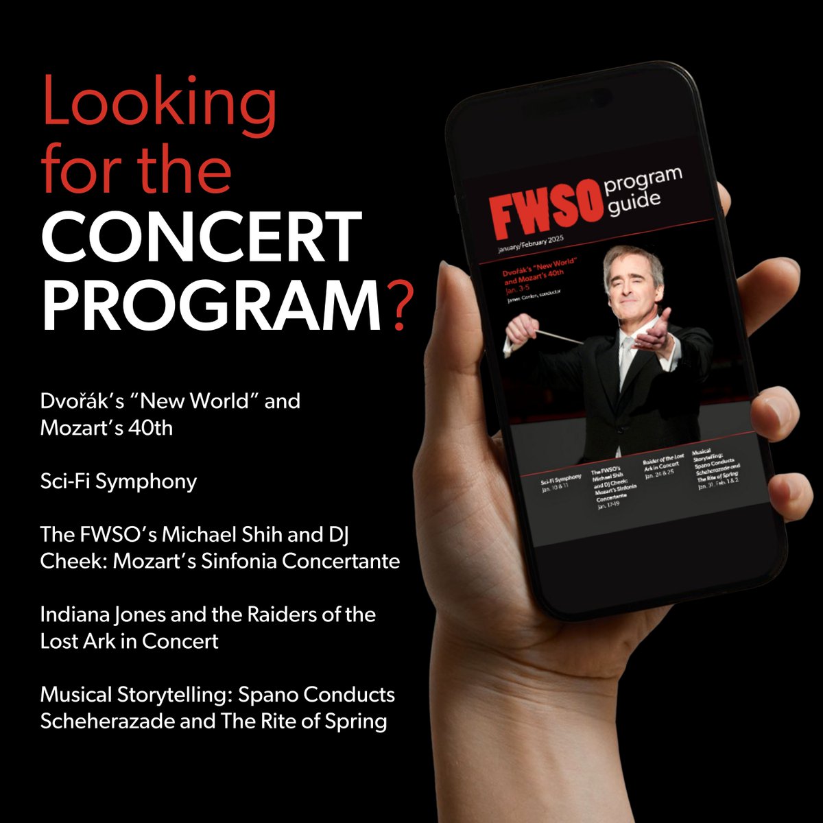 New year, new digital program book! 🎊 Get a sneak peek at the concert program and notes before the show. Learn more about your upcoming performance and uncover your next favorite concert! 🎶

📖 View it now at bit.ly/FWSO2425Progam4