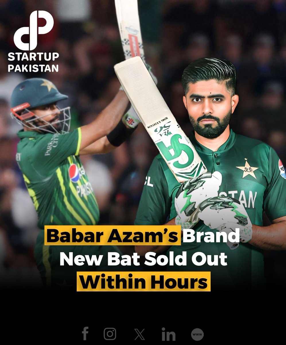 PakStartup's tweet photo. Babar Azam’s new BA56 bat by CA Sports sold out in hours, marking the beginning of his exciting new partnership with the brand after parting ways with Gray-Nicolls. 

#BabarAzam #CASports #CricketGear #PakistanCricket #BattingMaestro #CricketNews #Partnership https://t.co/jbToGt129F