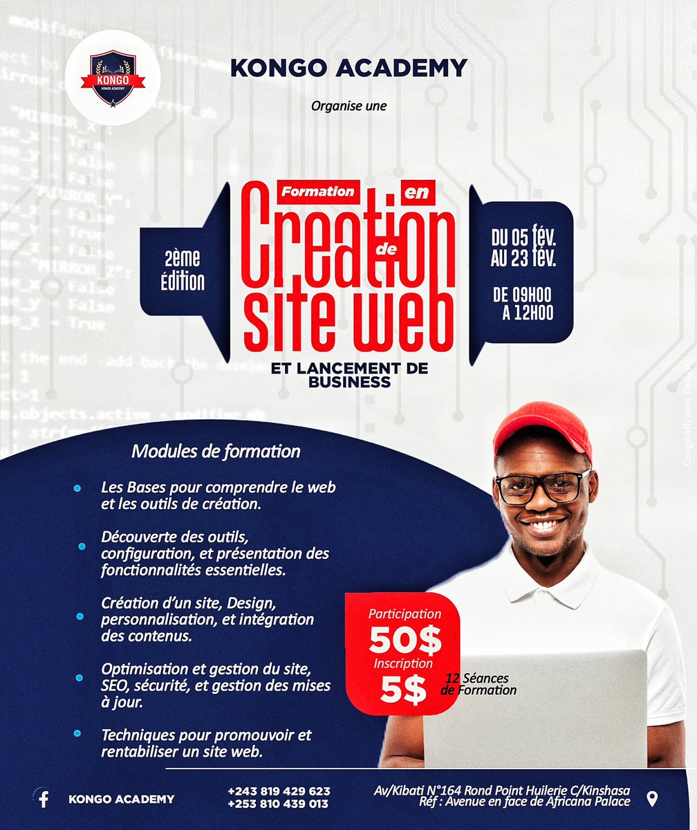 kongo_academy's tweet photo. 𝗢𝗽𝗽𝗼𝗿𝘁𝘂𝗻𝗶𝘁é 𝟮𝟬𝟮𝟱 : 𝗧𝗿𝗮𝗻𝘀𝗳𝗼𝗿𝗺𝗲𝘇 𝟱𝟬 $ 𝗲𝗻 𝘂𝗻 𝗯𝘂𝘀𝗶𝗻𝗲𝘀𝘀 𝗿𝗲𝗻𝘁𝗮𝗯𝗹𝗲 !
En 2 semaines, apprenez à créer des sites web professionnels et découvrez comment générer jusqu’à 1 000 $ par mois. 💼💻

🚨 Seulement 20 places disponibles https://t.co/jdiNN0kX8v