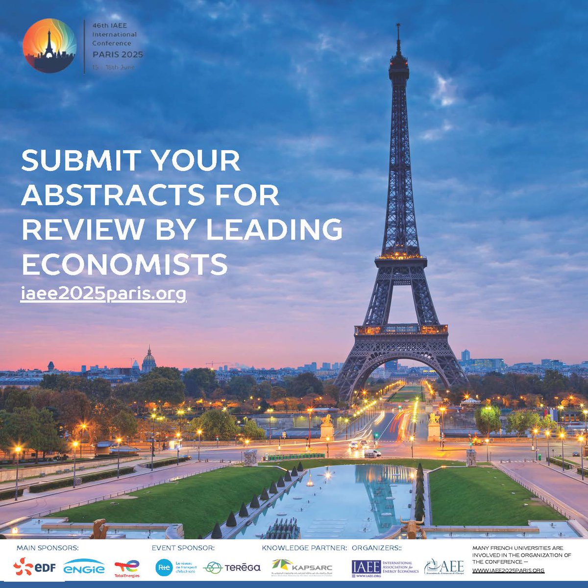 Calling all energy economists!

The abstract submission deadline for the most important meeting of the year is January 17th.

Don’t miss your chance to share your research with the world. 
Submit now! 

#iaee2025paris

iaee2025paris.org
