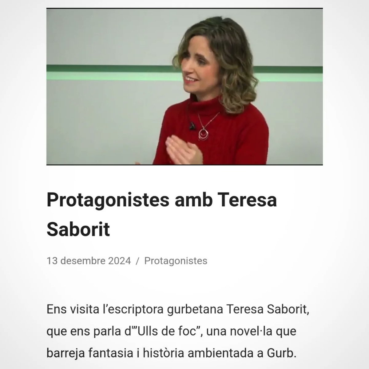 Moltes gràcies, <a href="/TaronjaTV/">Canal Taronja Osona, Moianès i Lluçanès</a> <a href="/XSunyol/">Xevi Sunyol</a>, per convidar-me al «Protagonistes» per parlar d'#UllsdeFoc ❤

Quina conversa més interessant!

Bon any nou 🌟✨

canaltaronja.cat/osona/protagon…