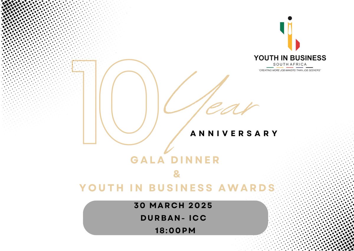 YouthinBizSA's tweet photo. Dear All: 

Table Bookings to officially open on the 20th of February 2025 &amp; Award Nominations to Open on the 25th of February 2025 🚨

See you in Durban 🙌🏽 https://t.co/lnBLi7StDG
