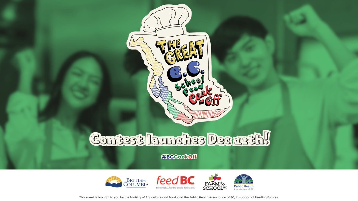 PHA_BC's tweet photo. 🍎 B.C. school food coordinators and teachers, enter our prov-wide recipe contest! 🍏 #BCCookOff

Submit student-made dishes with local BC foods for a chance to be in a digital cookbook and win prizes! 🏆

📅 Dec 12, 2024 - Mar 1, 2025  

Sign up today! https://t.co/LsTWsSAoxk https://t.co/NGxFA9COGa