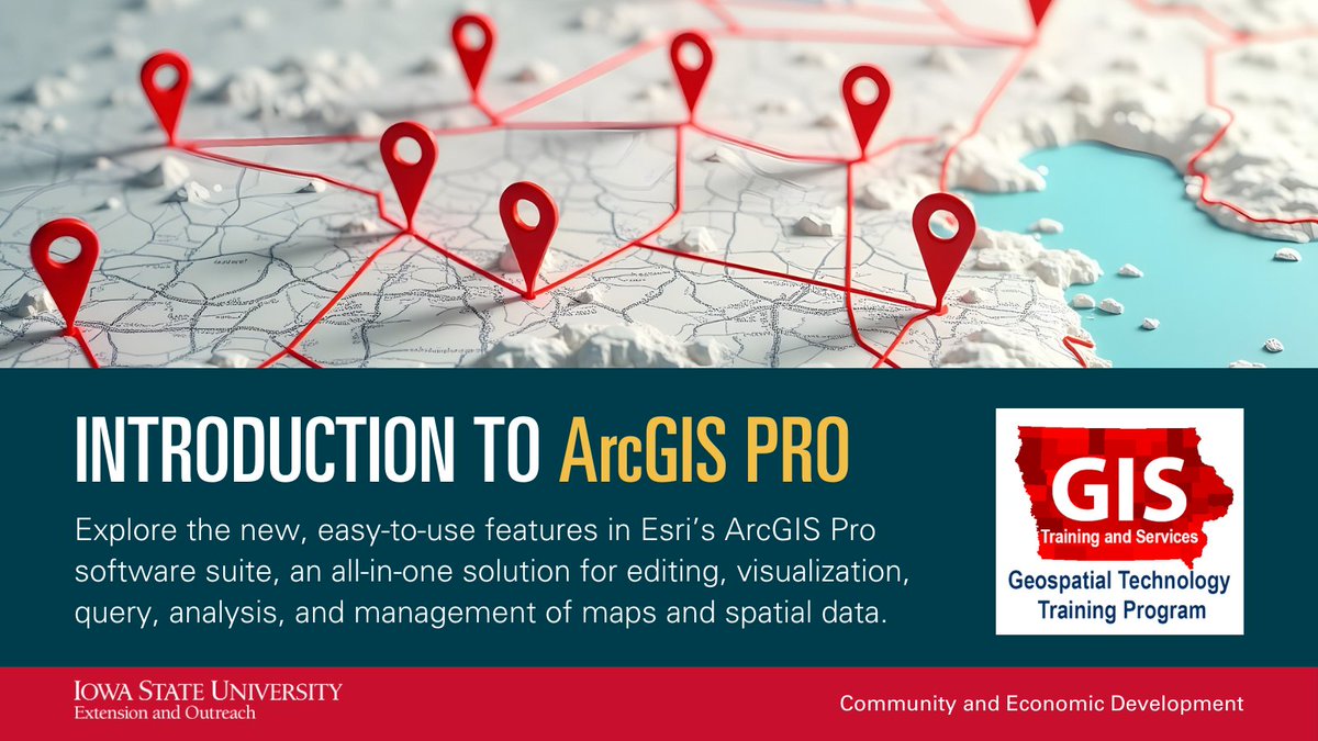 ISU_Geospatial's tweet image. 📌 Register for our Intro to ArcGIS Pro Workshop,         Jan. 16-17 in Ames: go.iastate.edu/TLTPMG

For more info and all 2025 course offerings, visit bit.ly/GISCourses
#StrongIowa #GIS #ArcGIS #Mapping #Data #datavisualization #register #workshop