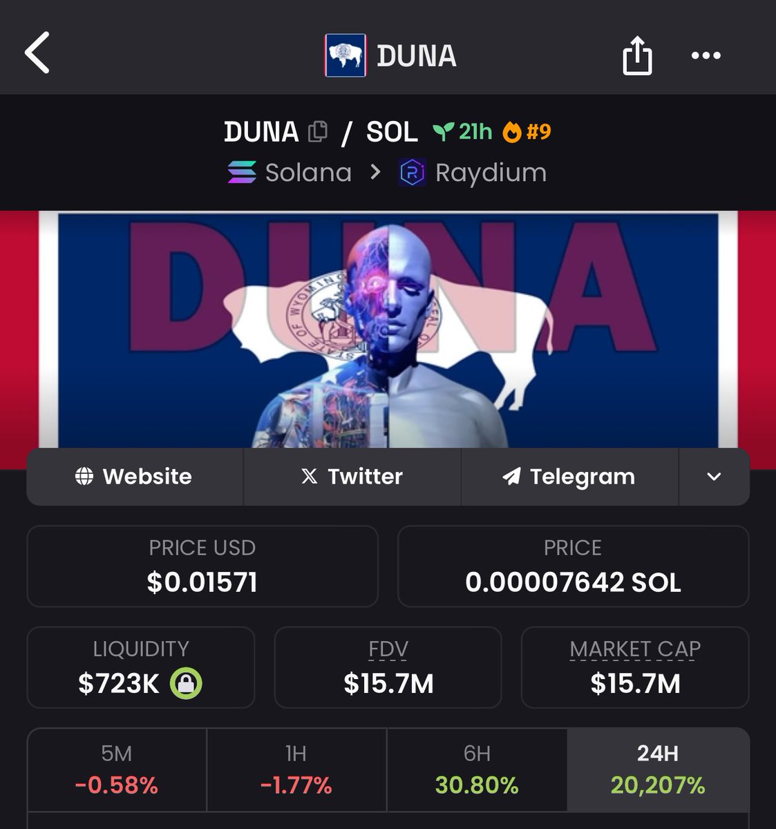 SolanaPrincess's tweet photo. Best ai Narrative in Crypto $DUNA

Ape in or get left in the dust homies https://t.co/iM7aEmpzBm
