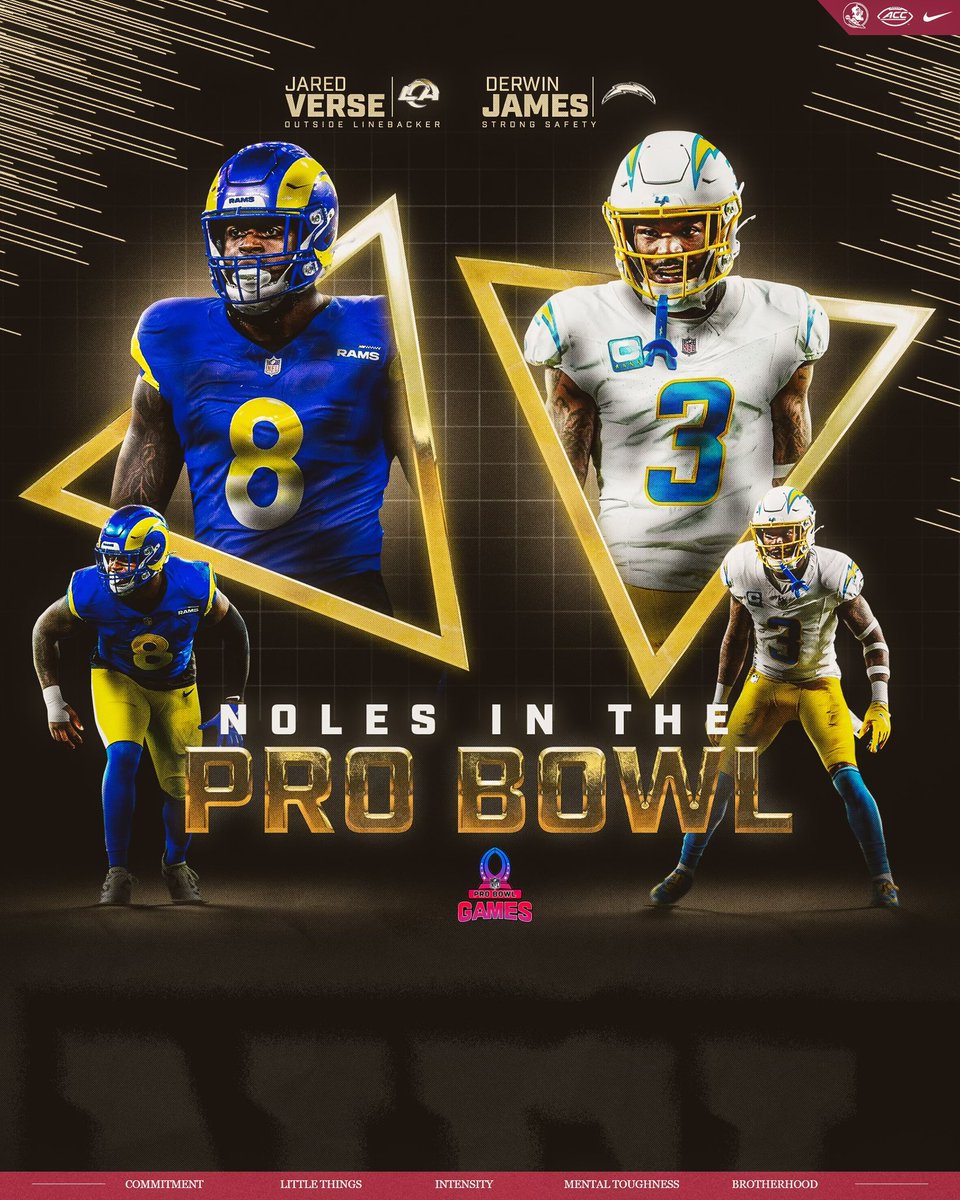 FSU Football (@fsufootball) on Twitter photo Congratulations to our #NFLNoles heading to the Pro Bowl!
<a href="/DerwinJames/">Derwin James Jr</a> & <a href="/JaredVerse1/">Jared Verse</a>
#NoleFamily Congratulations to our #NFLNoles heading to the Pro Bowl!
<a href="/DerwinJames/">Derwin James Jr</a> & <a href="/JaredVerse1/">Jared Verse</a>
#NoleFamily