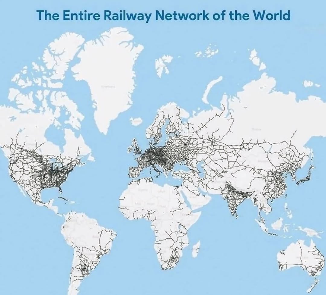 Epic Maps 🗺️ (@theepicmap) on Twitter photo The Entire Railway Network of the World 🚞 The Entire Railway Network of the World 🚞