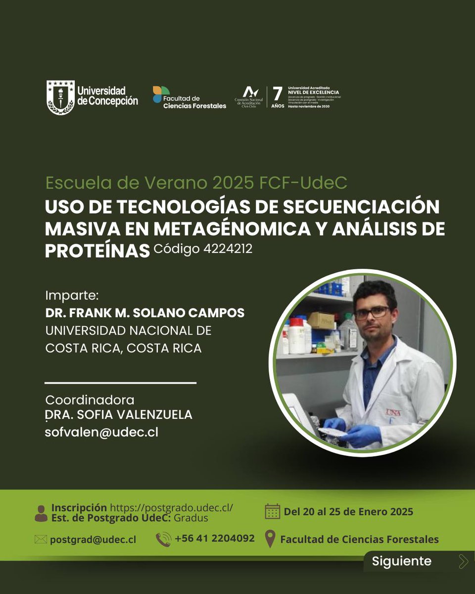 ¡Atención estudiantes de postgrado UdeC y profesionales externos!
📷Durante el mes de enero 2025 realizaremos los Cursos de Verano de la Facultad de Ciencias Forestales UdeC
📷Inscripción externos:  postgrado.udec.cl
Inscripción estudiantes de Postgrado UdeC: Gradus