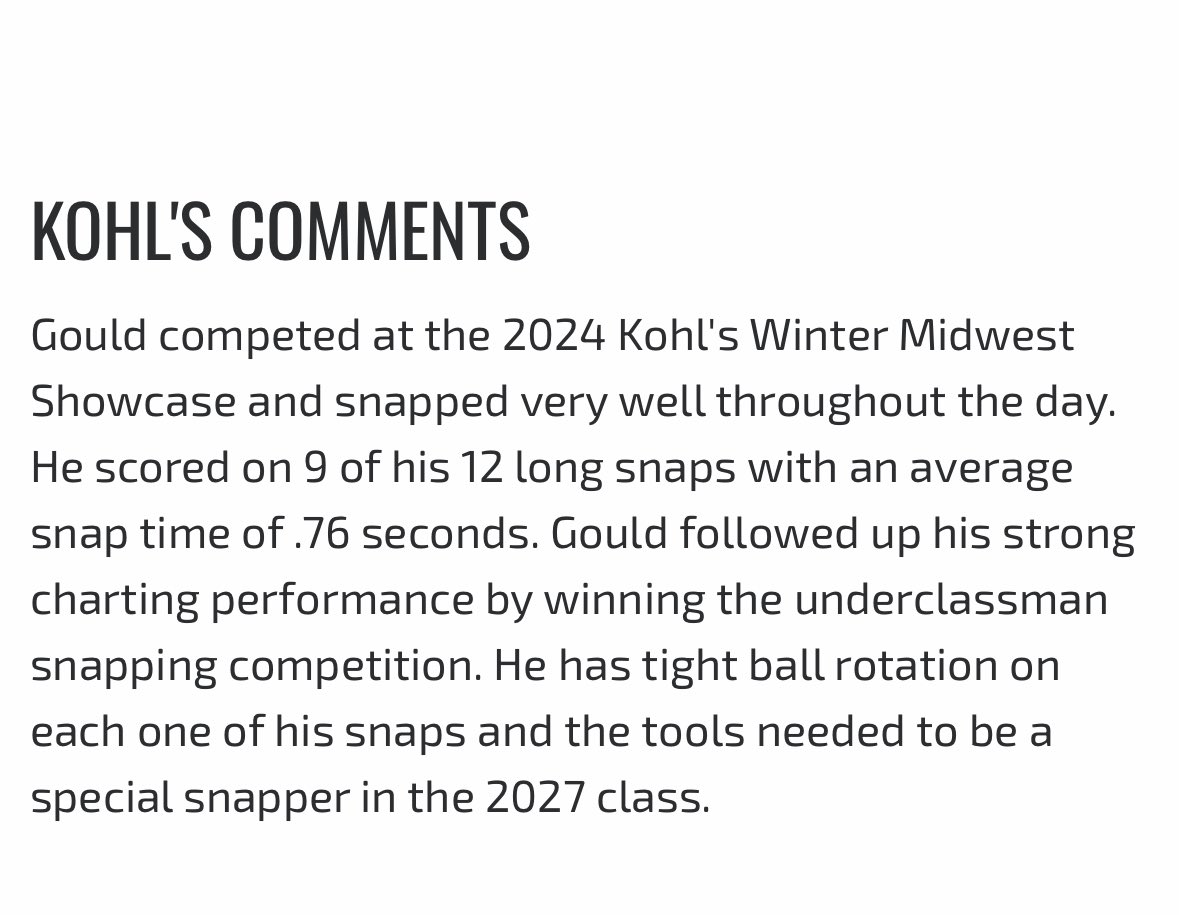 Jordan Gould (@jordangouldls) on Twitter photo Super excited to get my 4th star from <a href="/KohlsSnapping/">Kohl's Snapping Camps</a>. Thank you <a href="/Coach_Casper/">Coach Casey Casper</a> for the write up! <a href="/CoachTonyBugeja/">4th Down Solutions</a> <a href="/Coach_aj_LS/">Aj Saunders</a> <a href="/dhan561/">Coach Donald Hanna</a> <a href="/PVHSCobraFB/">ParkVistaHSFootball</a> Super excited to get my 4th star from <a href="/KohlsSnapping/">Kohl's Snapping Camps</a>. Thank you <a href="/Coach_Casper/">Coach Casey Casper</a> for the write up! <a href="/CoachTonyBugeja/">4th Down Solutions</a> <a href="/Coach_aj_LS/">Aj Saunders</a> <a href="/dhan561/">Coach Donald Hanna</a> <a href="/PVHSCobraFB/">ParkVistaHSFootball</a>