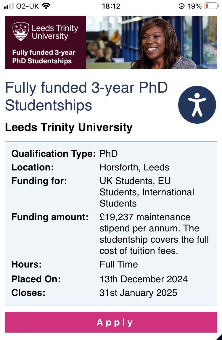 Leeds Trinity University are advertising THREE PhD studentships for a May 2025 start

If you are interested in conducting doctoral research about young people, social media, and identity/well-being, consider applying to work with me at Leeds Trinity! 📱💭

jobs.ac.uk/job/DLC384/ful…