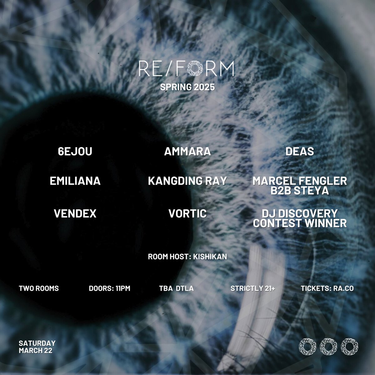 RE/FORM ⏩ 3.22 6EJOU, AMMARA, DEAS, VENDEX & MORE (@reformpresents) on Twitter photo Saturday, March 22nd RE/FORM Spring featuring 6EJOU, AMMARA, DEAS, EMILAINA, KANGDING RAY, MARCEL FENGLER B2B STEYA, VENDEX, VORTIC
Early Access on sale @ 12PM TODAY - SIGN UP HERE
events.6amgroup.com/p/6am-sms
<a href="/6AMGroup/">6AM</a> <a href="/DirtyEpicLA/">Dirty Epic LA</a> <a href="/synthetikminds/">Synthetik Minds</a> Saturday, March 22nd RE/FORM Spring featuring 6EJOU, AMMARA, DEAS, EMILAINA, KANGDING RAY, MARCEL FENGLER B2B STEYA, VENDEX, VORTIC
Early Access on sale @ 12PM TODAY - SIGN UP HERE
events.6amgroup.com/p/6am-sms
<a href="/6AMGroup/">6AM</a> <a href="/DirtyEpicLA/">Dirty Epic LA</a> <a href="/synthetikminds/">Synthetik Minds</a>