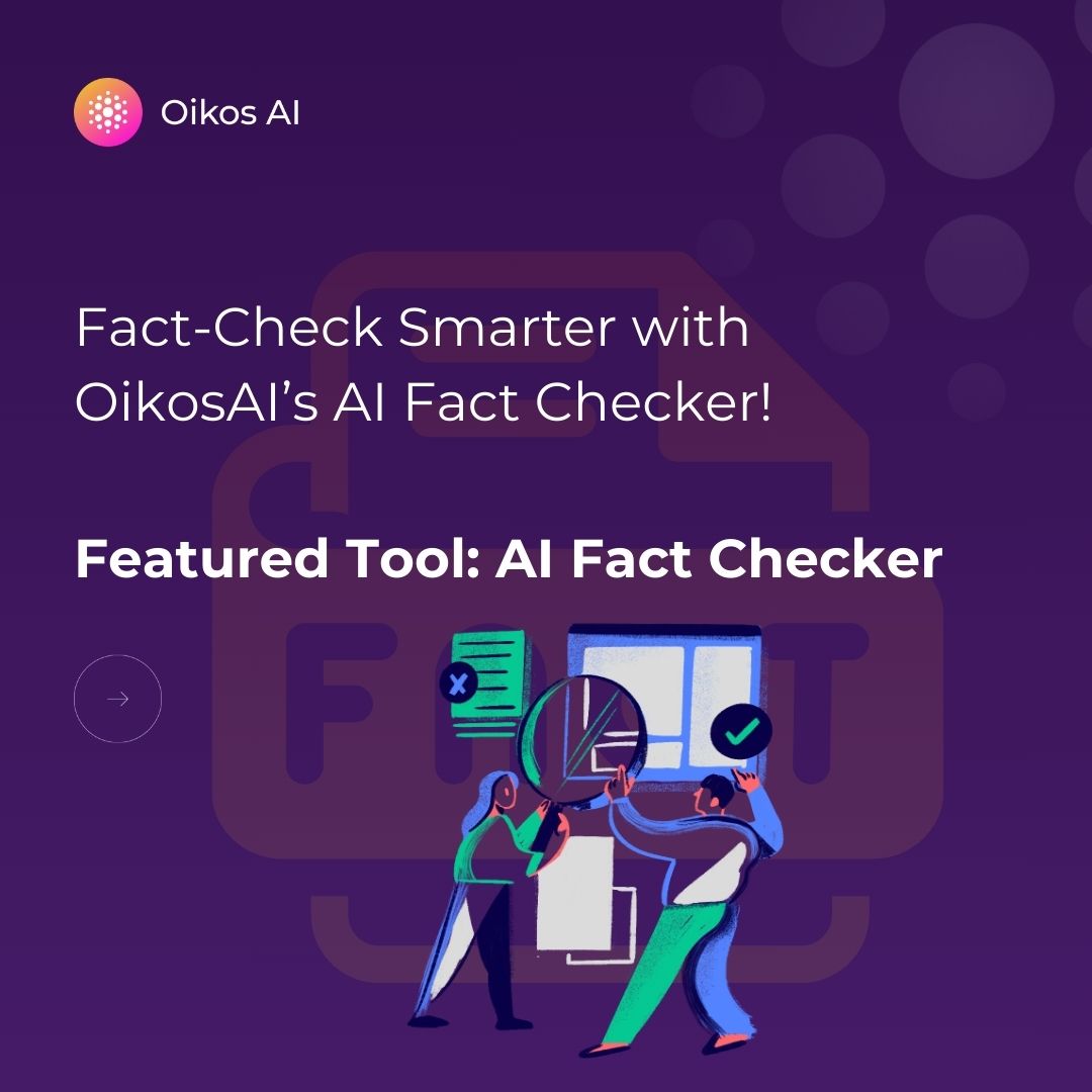 OikosAIOfficial's tweet image. 🔍 Fact-Check Smarter with OikosAI’s AI Fact Checker!

👉 Discover the tool today! 🌐 Explore Now: oikosai.com/tool/ai-fact-c…

#AIDirectory #AIFactChecker #CredibleContent #OikosAI #InnovationInAI #AIForTruth