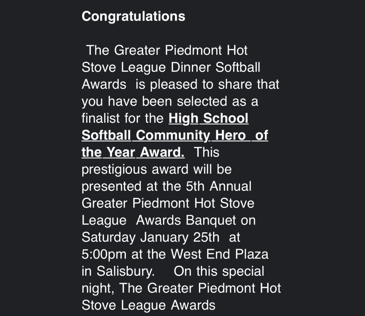 victoria porretta (@victoriapor16) on Twitter photo I am honored to be nominated for the Greater Piedmont High School Softball Community Hero of the Year Award at this yearโs Hot Stove Dinner! Congratulations to all the players who were nominated!
<a href="/HRBullsSoftball/">HRHSVarsitySoftball</a>
<a href="/RandolphSB/">Randolph College Softball</a>
<a href="/Kazdynn/">Kazdyn Waldron</a>
<a href="/HotStoveDinner/">Hot Stove League Baseball and Softball Awards</a> I am honored to be nominated for the Greater Piedmont High School Softball Community Hero of the Year Award at this yearโs Hot Stove Dinner! Congratulations to all the players who were nominated!
<a href="/HRBullsSoftball/">HRHSVarsitySoftball</a>
<a href="/RandolphSB/">Randolph College Softball</a>
<a href="/Kazdynn/">Kazdyn Waldron</a>
<a href="/HotStoveDinner/">Hot Stove League Baseball and Softball Awards</a>