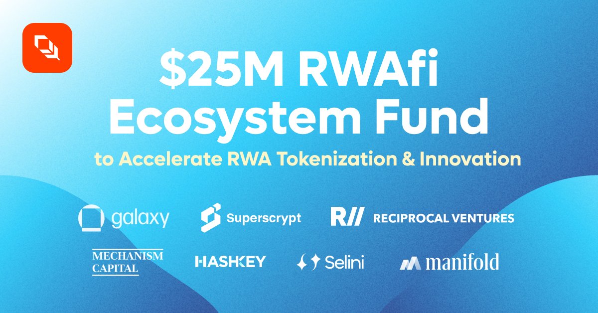 Plume (@plumenetwork) on Twitter photo Today we're launching a $25M RWAfi Ecosystem Fund to support teams building the future of tokenized assets.
We're proud to have <a href="/galaxyhq/">Galaxy</a>, <a href="/Superscrypt/">Superscrypt</a>, <a href="/recvcx/">Reciprocal Ventures</a>, @mechanismcap, <a href="/HashKeyGroup/">HashKey Group</a>, <a href="/SeliniCapital/">Selini Capital</a>, & @manifoldtrading back this initiative.
Find out how to get funded 👇 Today we're launching a $25M RWAfi Ecosystem Fund to support teams building the future of tokenized assets.
We're proud to have <a href="/galaxyhq/">Galaxy</a>, <a href="/Superscrypt/">Superscrypt</a>, <a href="/recvcx/">Reciprocal Ventures</a>, @mechanismcap, <a href="/HashKeyGroup/">HashKey Group</a>, <a href="/SeliniCapital/">Selini Capital</a>, & @manifoldtrading back this initiative.
Find out how to get funded 👇