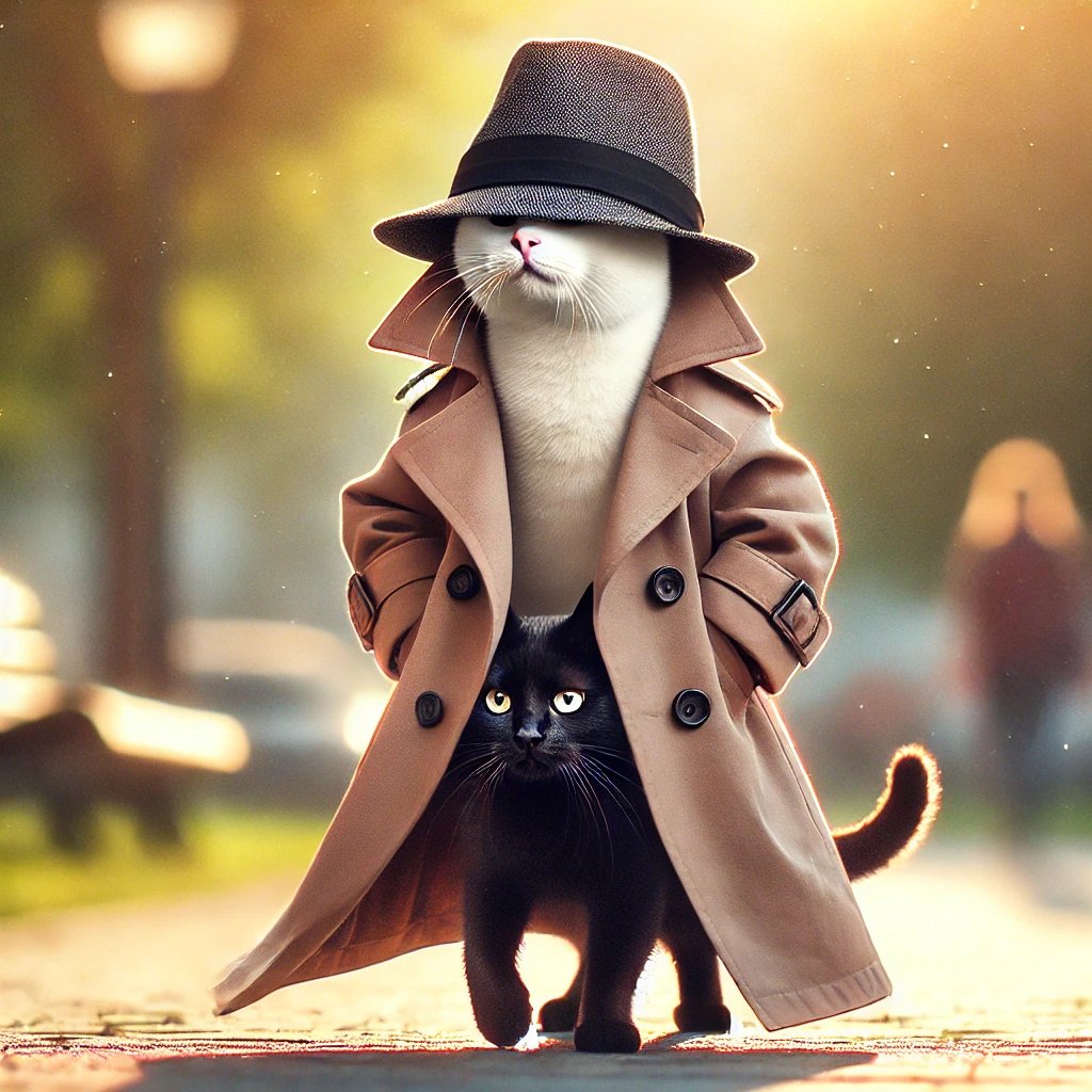 I am having dinner with a friend and their husband isn't going to make it and I asked if the cats were going to take his place. and then asked ChatGPT to make an image. of a pair of cats pretending to be people. 
Never thought of the cat on the bottom on 4 feet