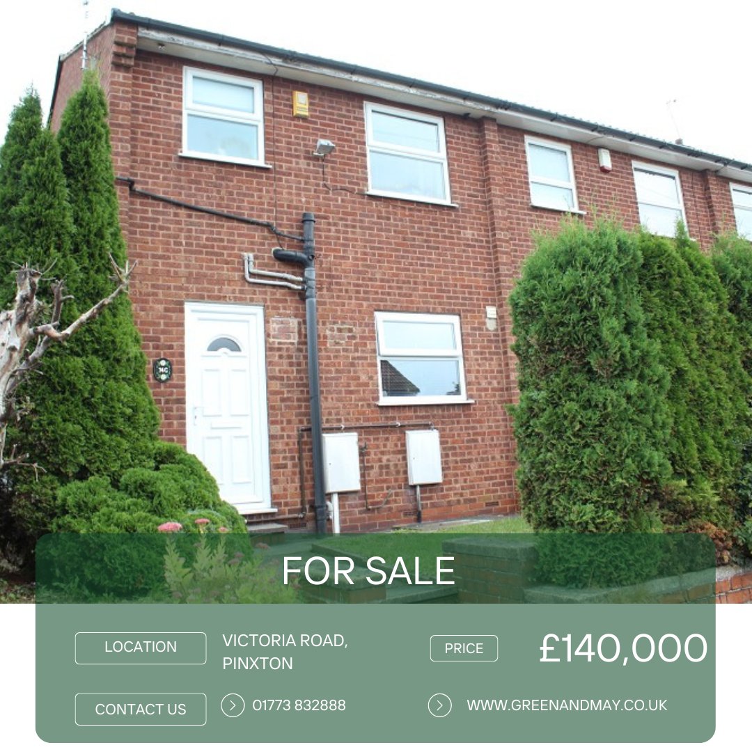 GreenAndMay's tweet image. 🏡 For Sale on Victoria Road 🏡
This charming end town house in a picturesque village location could be your dream home! 🌟

#Pinxton NG16 6NE
£140,000
Full details and photographs 📷: greenandmay.co.uk/property/?ref=…
Call ☎️ 01773 832888 to view this property