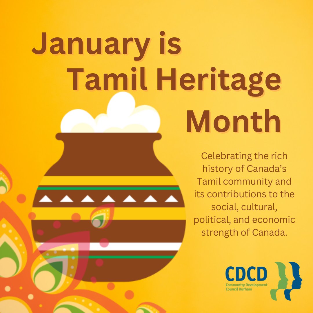 CDCDurham's tweet image. January is Tamil Heritage Month, celebrating the history and contributions of Canada’s Tamil community to the nation’s social, cultural, political, and economic landscape.
Learn more at durhamtamils.org.
#CDCD #TamilHeritageMonth