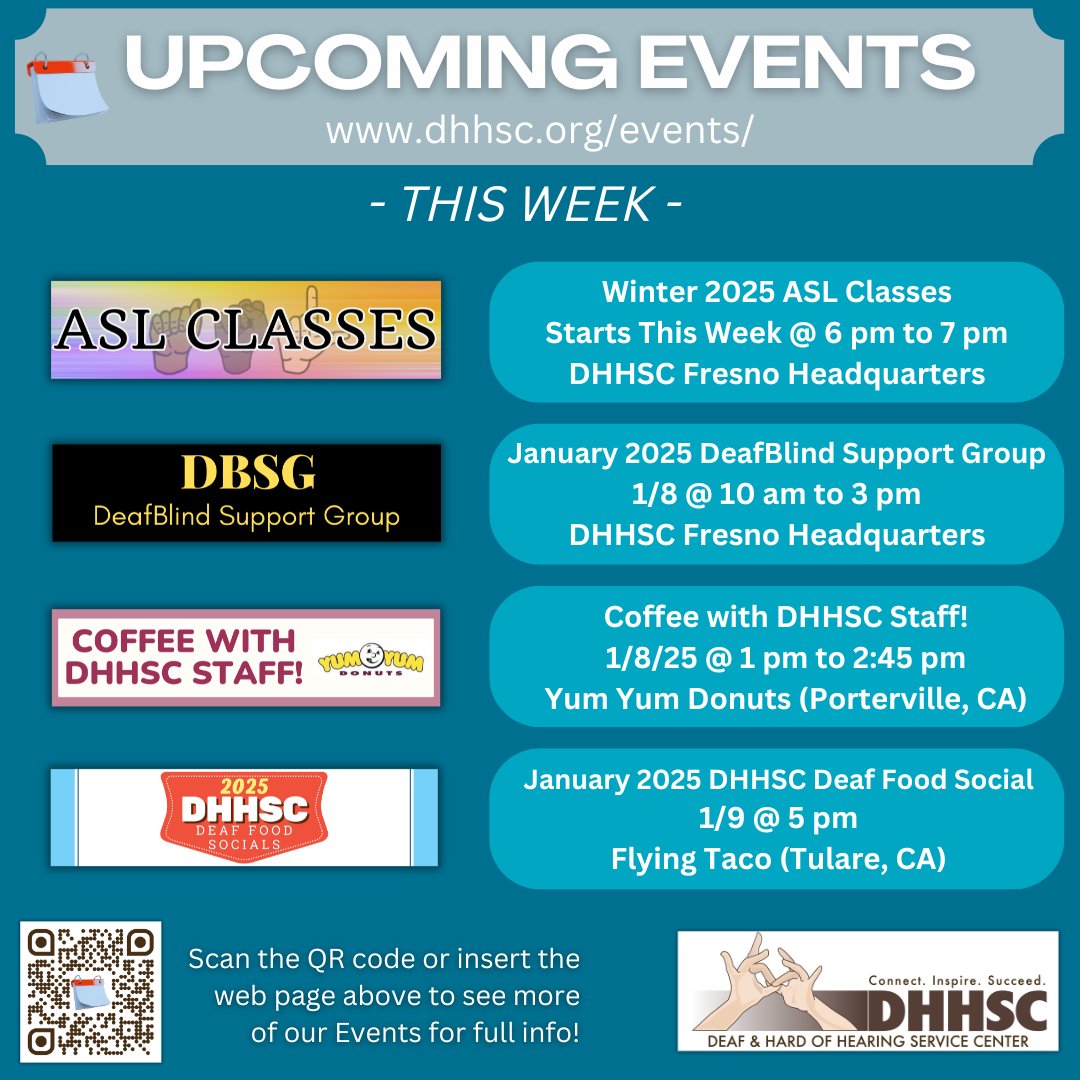 DHHSCtweets's tweet image. *EVENTS FOR YOU - CHECK IT OUT!*
Don't miss these out & much more!
dhhsc.org/events/
See you then!
@followers
#DHHSC #ASLClasses #DeafBlindSupportGroup #CoffeeWithDHHSCStaff #DHHSCDeafFoodSocials