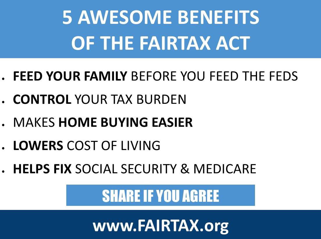 FlFairTax's tweet photo. @RepLuna Flipping the tax system from 5 income taxes PLUS excises and tariffs to a single simple consumption tax on retail spending above poverty level. @FairTaxOfficial is the fix. https://t.co/VXGp0l8fps