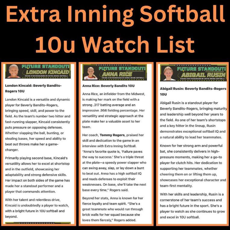 Delilah Kincaid (@drosekincaid) on Twitter photo So proud of my sister London making the extra inning watch list at 9 years old!!! She works and 100% deserves it. <a href="/ExtraInningSB/">EXTRA INNING SOFTBALL</a> So proud of my sister London making the extra inning watch list at 9 years old!!! She works and 100% deserves it. <a href="/ExtraInningSB/">EXTRA INNING SOFTBALL</a>