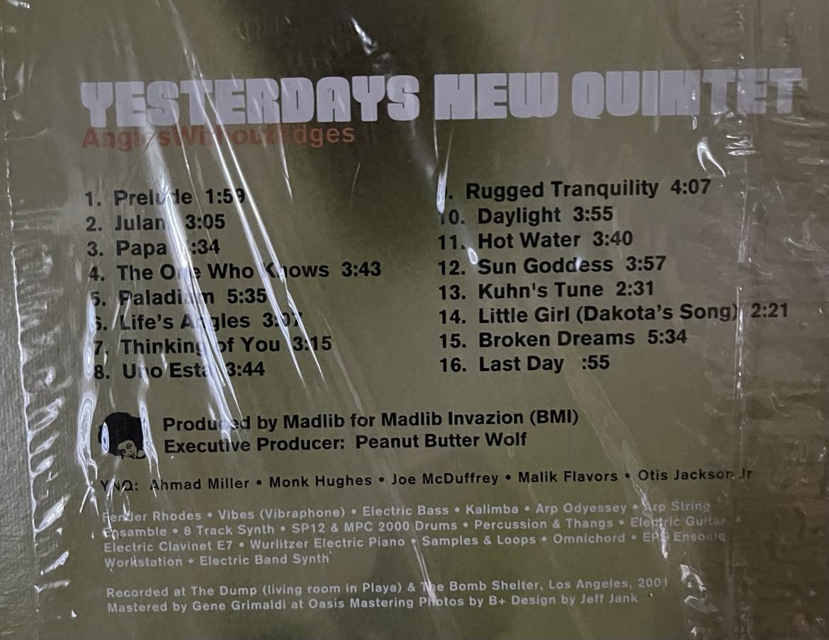 DJDesign90's tweet photo. 📀 $75 OBO 📀 Madlib YNQ - Angles Without Edges, with shrink-wrap NM
.
.
#djdesign #ynq #yesterdaysnewquintet #madlib #stonesthrowrecords #rarevinyl #hiphopvinyl #quasimoto #jazzbeats #hiphopbeats https://t.co/RAya8bLaT4