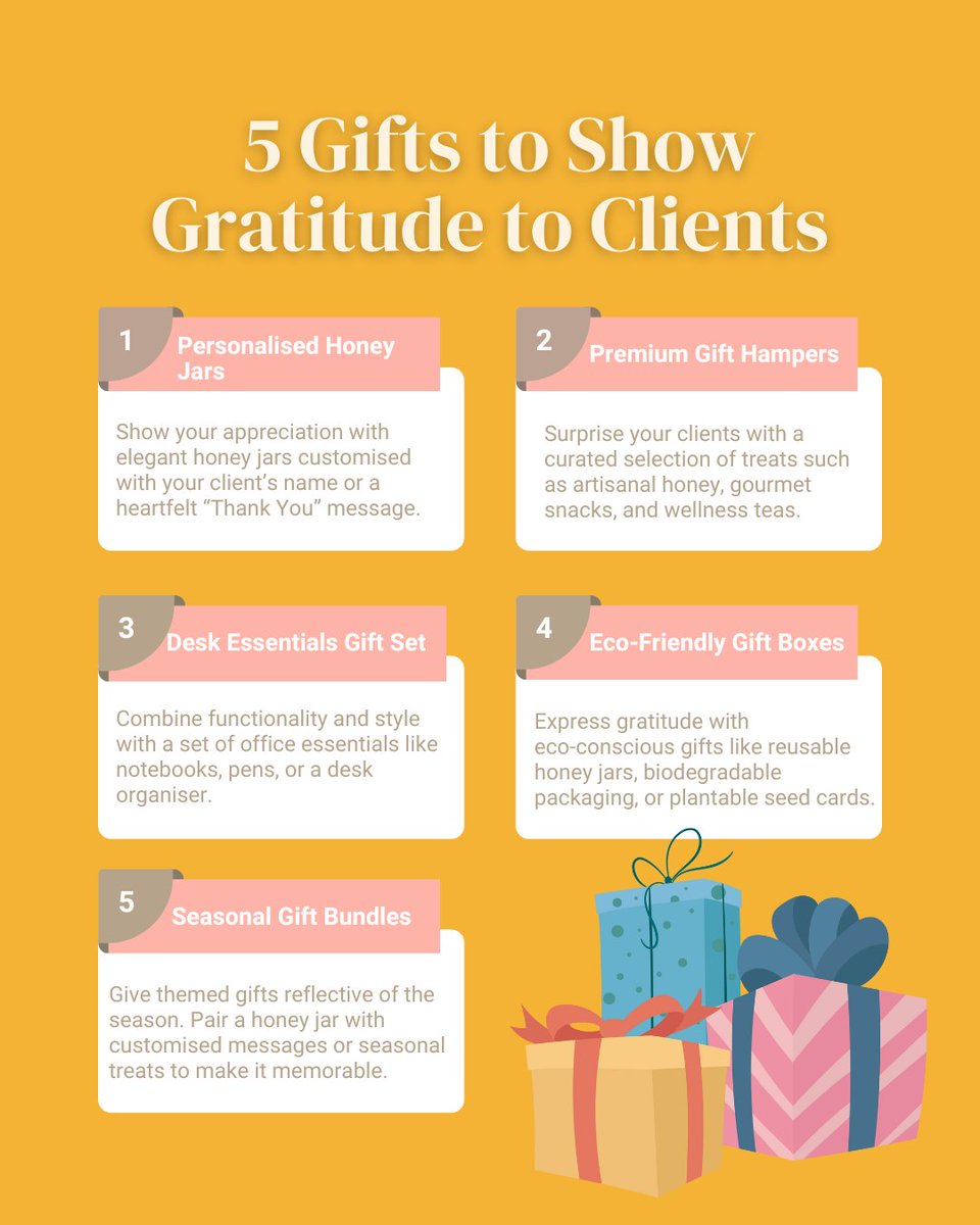 Showing gratitude to your clients is more than just a courtesy—it’s a way to express appreciation for their trust and loyalty.

View our personalised corporate gifts here: zurl.co/4CAxI

#singaporegiftshop #coporategifts #clientappreciation #gratitude #HoneySpree