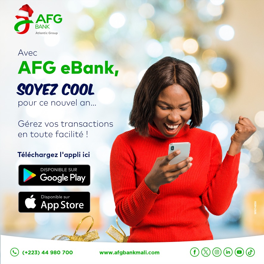 afgbankmali's tweet image. 📱 Avec AFG eBank, commencez 2025 en toute sérénité avec votre banque au bout des doigts !

Gérez vos transactions en toute simplicité. 

Téléchargez l'appli MAINTENANT ici : 

📲 urlz.fr/m5BE  

📲 urlz.fr/rcOJ  

#AFGBankMali  #BanqueMobile  #AFGeBank