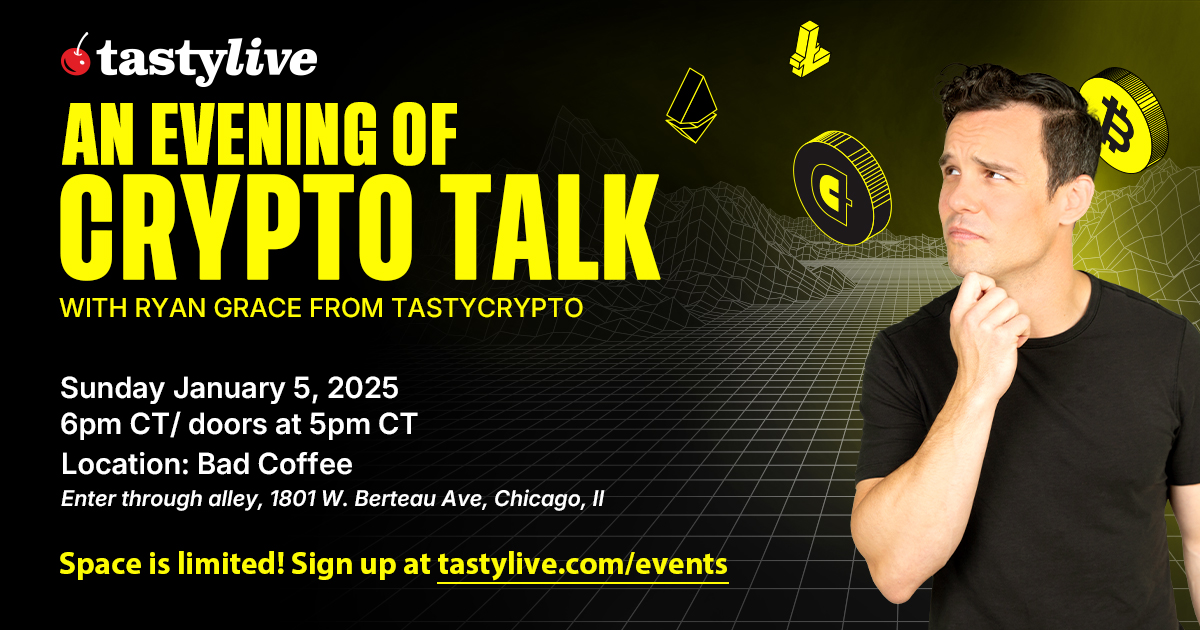🚨 Crypto in Chicago! 🚨

Join <a href="/RyanFredGrace/">Ryan Grace</a> for An Evening of Crypto Talk on Sunday, January 5th, 2025 at Bad Coffee. ☕

📍 Exclusive insights, Q&amp;A, and good vibes! Space is limited, so sign up now: tastylive.com/events

Doors open at 5pm CT. 🍒

#Crypto #Chicago #Bitcoin