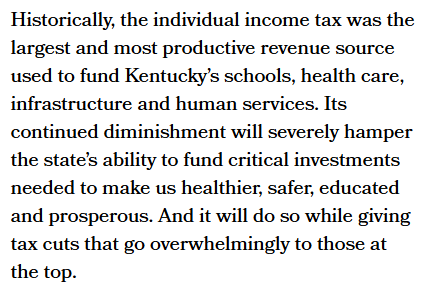 KyPolicy's tweet photo. NEW: Kentucky lawmakers are expected to cut the individual income tax again in #kyga25, despite the state projecting a revenue shortfall.

That’ll only make it harder to fund the schools, health care, infrastructure and services we all rely on. https://t.co/iwuuYUwlzK