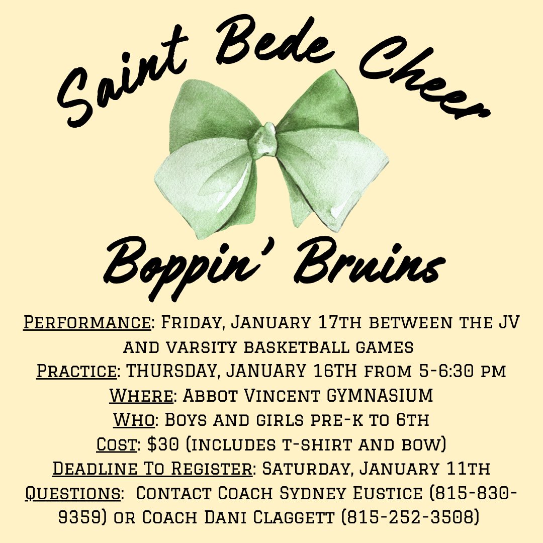 Registration is live for Boppin’ Bruins Winter 2025! 
Performance will be between the JV and Varsity boys basketball games on Friday, Jan. 17. Deadline to register is Jan. 11. 
REGISTER HERE: forms.gle/85Nqdewk4VEHT8…