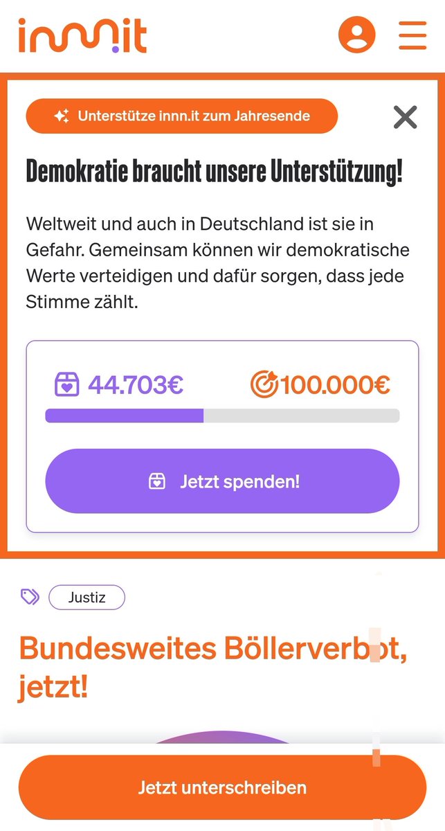 Ich habe soeben die Petition für die Kampagne “Bundesweites Böllerverbot, jetzt!” unterschrieben. Gehe jetzt auf innn.it/boellerverbot/…, falls du auch die Kampagne unterstützen willst!

#böllerverbot #Petition #berlinsilvester