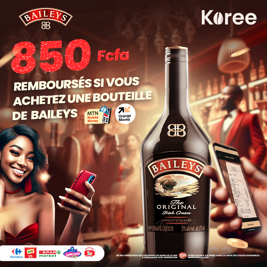 koreeafrica's tweet photo. 🍫✨ Gagnez un dépôt MOMO ou OM de 850 FCFA avec chaque Baileys Original acheté chez nos partenaires !

👉 Téléchargez Koree : https://t.co/12xjwg78ch
👉 Achetez &amp; scannez votre facture 🍾
🗓 Jusqu'au 28/02/25
🔞 Réservé aux 21+

#BaileysCashback #KoreeXDiageo https://t.co/YWU43wSruQ
