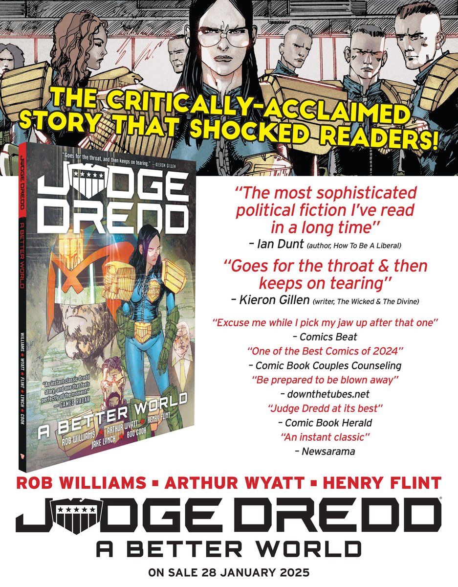 “An instant classic” – Judge Dredd: A Better World is the heart-breaking story of hope, fear, politics and pathos, a modern Judge Dredd classic from Rob Williams, Arthur Wyatt &amp; Henry Flint that you do NOT want to miss! Pre-order now ➡️ bit.ly/45uCRfs