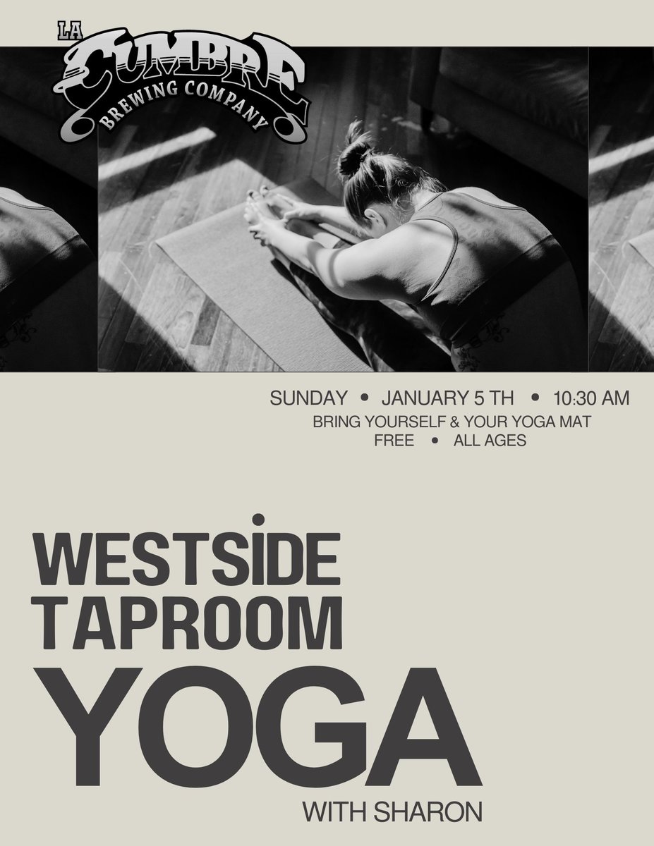 ✨ Start the new year off right! ✨

Join us for a FREE yoga class at our Westside Taproom on Sunday, January 5th at 10:30 AM. 

Please arrive 15 minutes early, bring a mat, and come ready to move and breathe with us. Hosted by the amazing Sharon! 🙏
